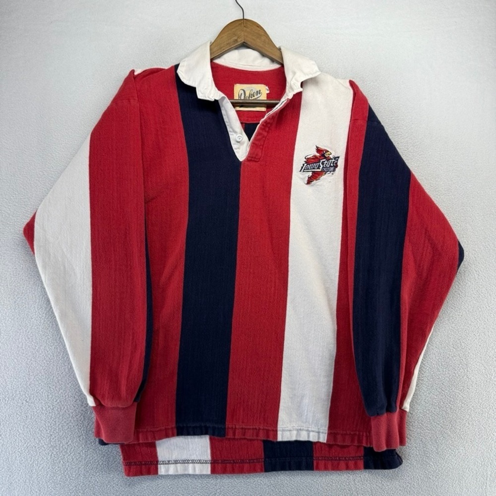 Vintage Iowa State Rugby Shirt men's medium Red White Embroidered Cyclones 90s